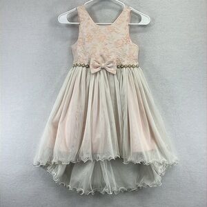 American Princess Girl’s Dress Sz 7 Pink & Cream Lined Brocade & Tulle EUC
